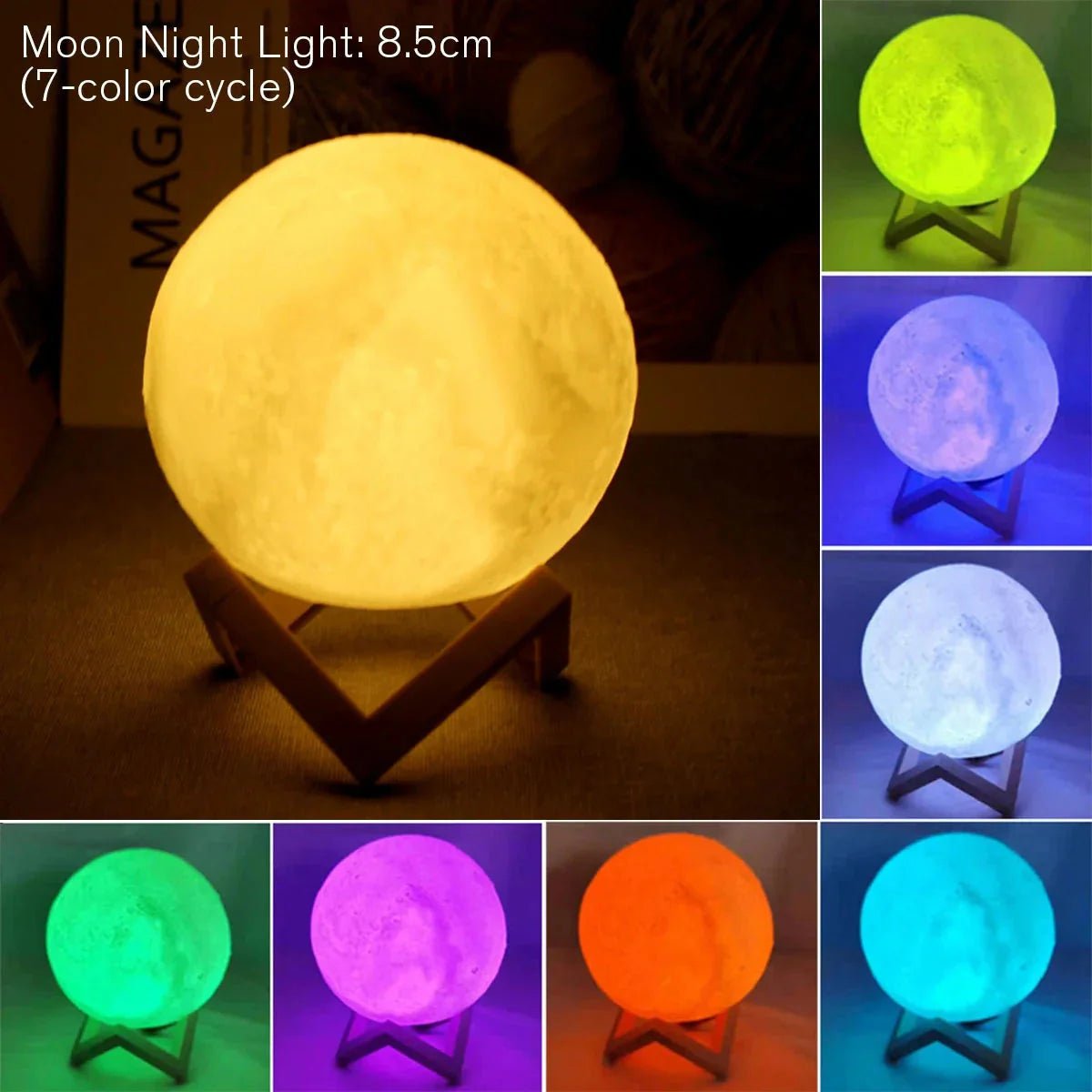 D5 Starry Moon Lamp 8Cm - LED Night Light with Stand, Perfect for Bedroom Decor and Gifts - Globaluniversal