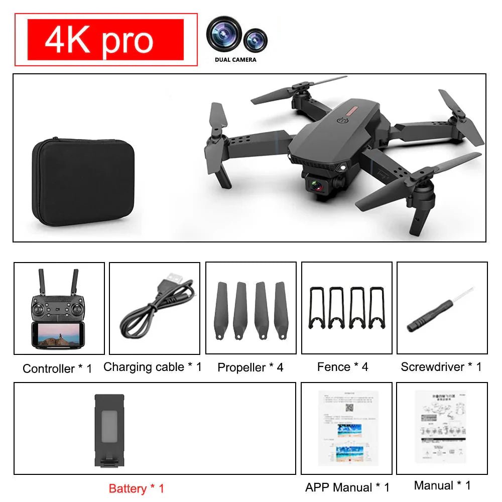 E88 Pro Foldable Quadcopter Drone - WIFI FPV, HD 4K Camera, Altitude Hold - Globaluniversal