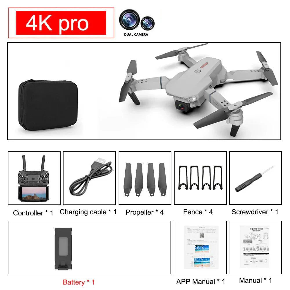 E88 Pro Foldable Quadcopter Drone - WIFI FPV, HD 4K Camera, Altitude Hold - Globaluniversal